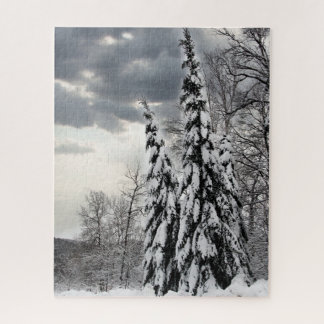 Quebra-cabeça Árvores Sempre Verdes Cobertas de Neve sob Inverno