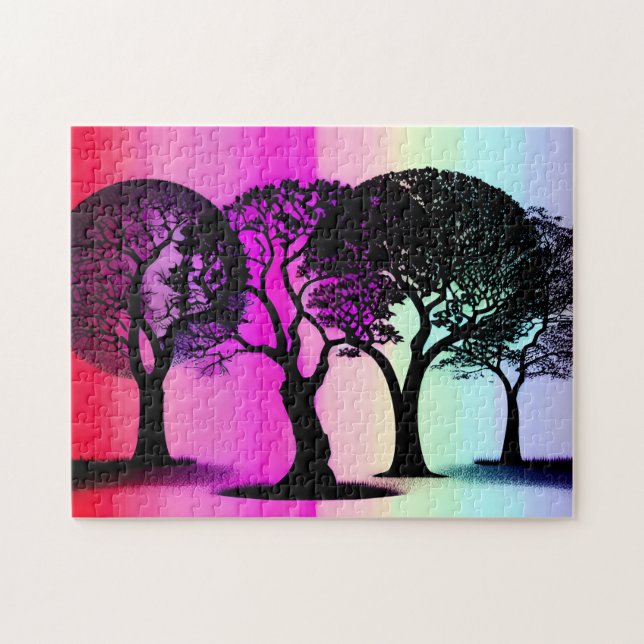 Quebra-cabeça Árvores Silhueta com Fundo de Pastel Suave (Horizontal)