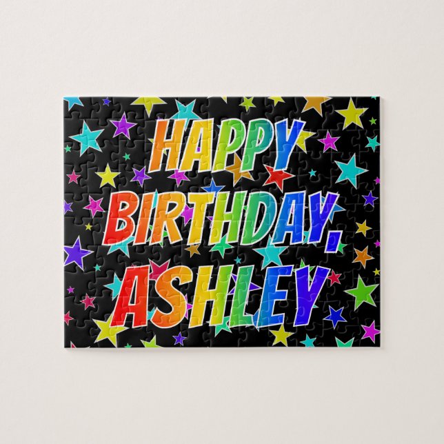 Quebra-cabeça "ASHLEY" Primeiro Nome, Diversão "FELIZ ANIVERSÁRI (Horizontal)
