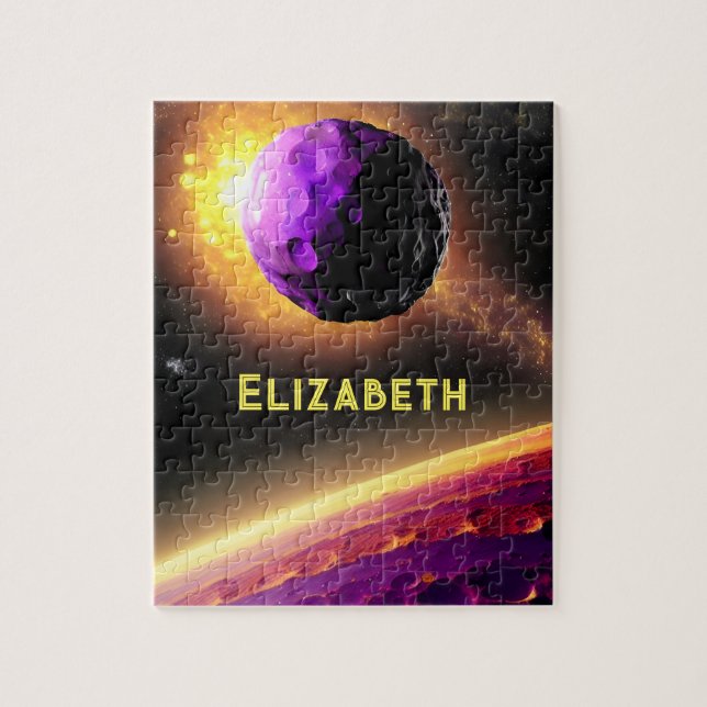 Quebra-cabeça Asteroide Roxo Interestelar Voando Para Planeta Ro (Vertical)