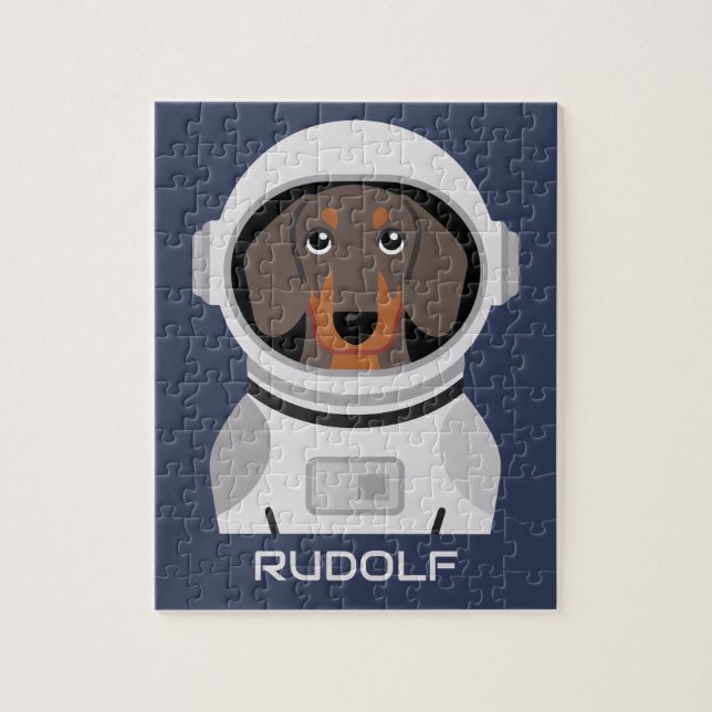 Quebra-cabeça Astronauta Dachshund com Nome (Vertical)