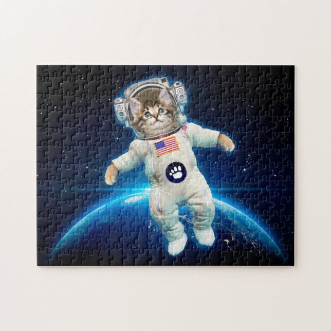 Quebra-cabeça Astronauta de gato no espaço (Horizontal)