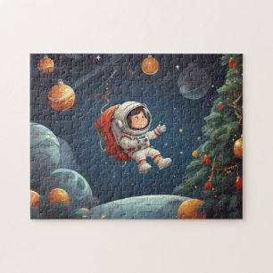 Quebra-cabeça Astronauta flutuando em torno da árvore de Natal