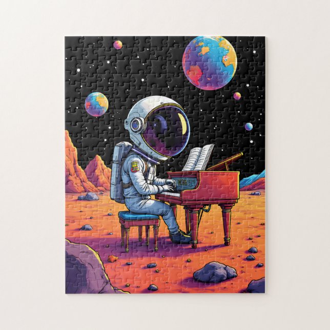 Quebra-cabeça Astronauta Tocando Piano Moon Espaço (Vertical)