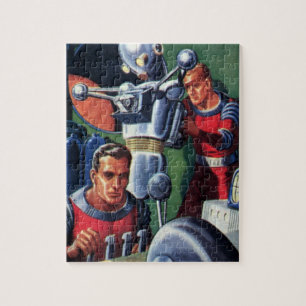 Quebra-cabeça Astronautas Vintage Science Fiction consertando um