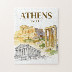 Quebra-cabeça Atenas Grécia Acrópole Aquarela Esboço Viagem