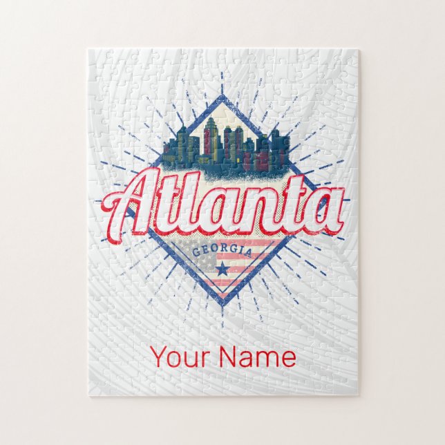 Quebra-cabeça Atlanta Georgia Estados Unidos Retro Skyline (Vertical)