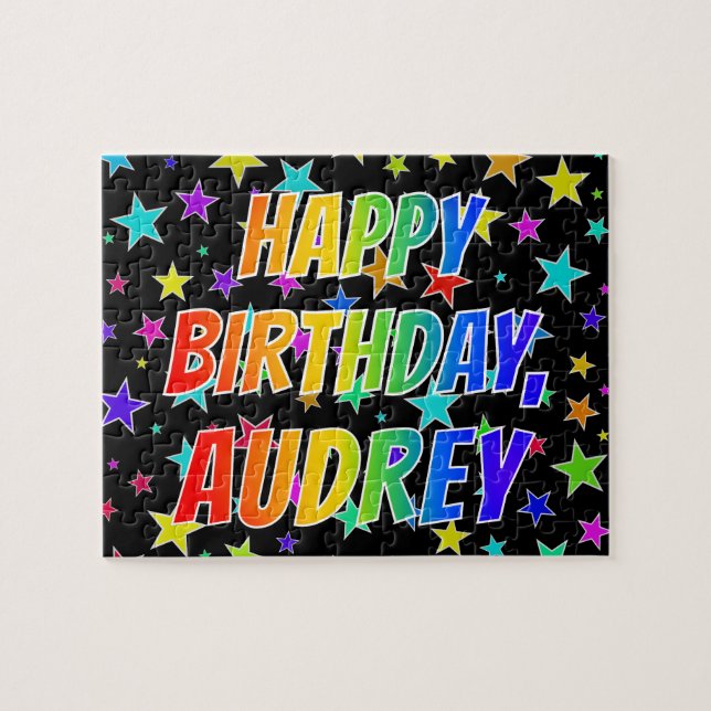 Quebra-cabeça "AUDREY" Primeiro nome, Diversão "FELIZ ANIVERSÁRI (Horizontal)