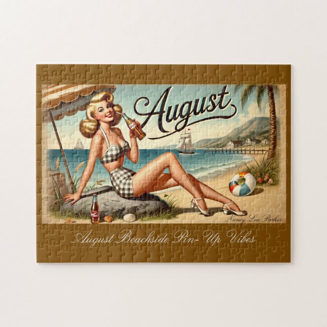 Quebra-cabeça August Retro Beachside Pin-Up Girl Vibes (Horizontal)