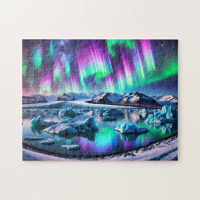 Quebra-cabeça Aurora Boreal Islândia Paisagem Luzes do Norte (Horizontal)