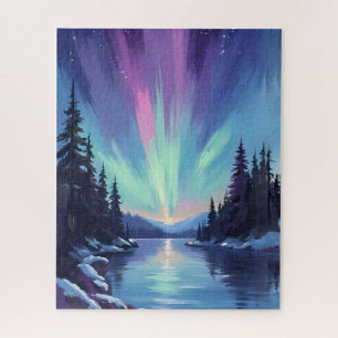 Quebra-cabeça Aurora Boreal Luzes do Norte Aquarela