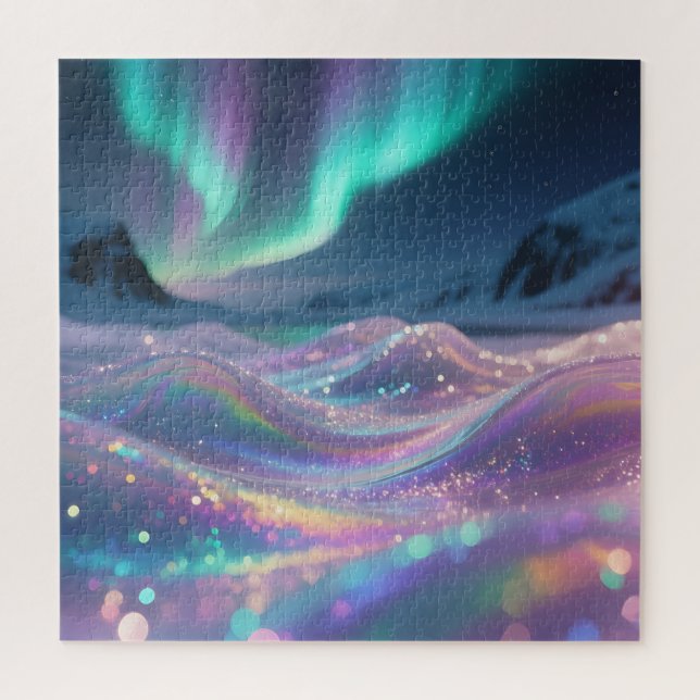 Quebra-cabeça Aurora Boreal Ondas Brilhantes Fantasia (Vertical)