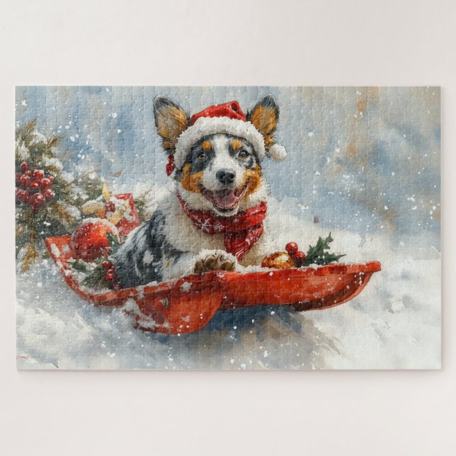Quebra-cabeça Australian Cattle em Trenó Deixe Nevar Natal (Horizontal)