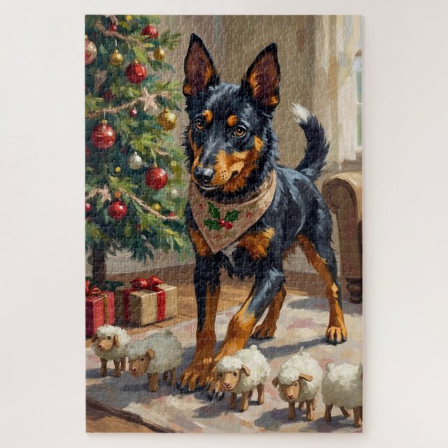 Quebra-cabeça Australian Kelpie Herding Christmas Art (Vertical)