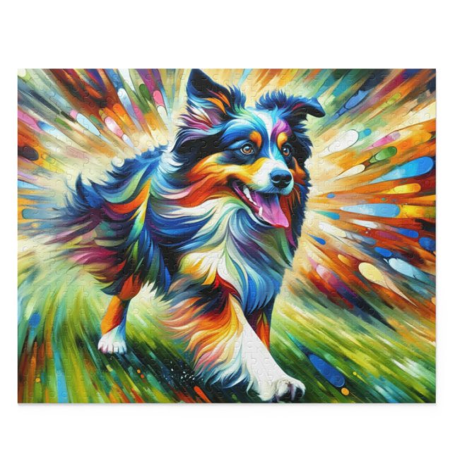 Quebra-cabeça Australian Shepherd: Acrílico Blue Merle Aussie (Australian Shepherd: Acrylic Style Blue Merle Aussie Art)