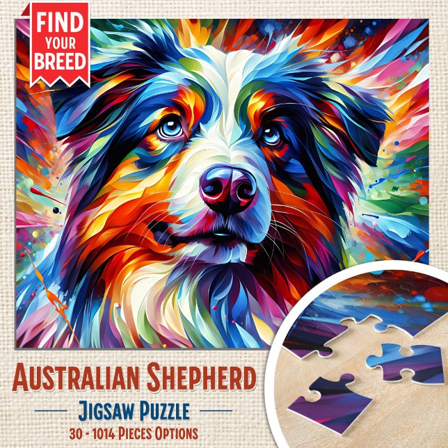 Quebra-cabeça Australian Shepherd Dog Acrylic Art Print (Artistic Black Tri Aussie puzzles. Choose from 30 to 1014 pieces.)