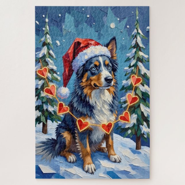 Quebra-cabeça Australian Shepherd Low-Poly Christmas Garland Hat (Vertical)