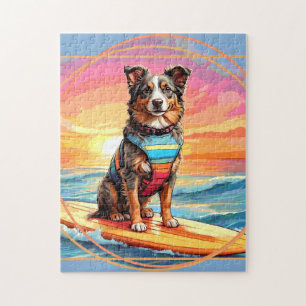 Quebra-cabeça Australian Shepherd Surfando