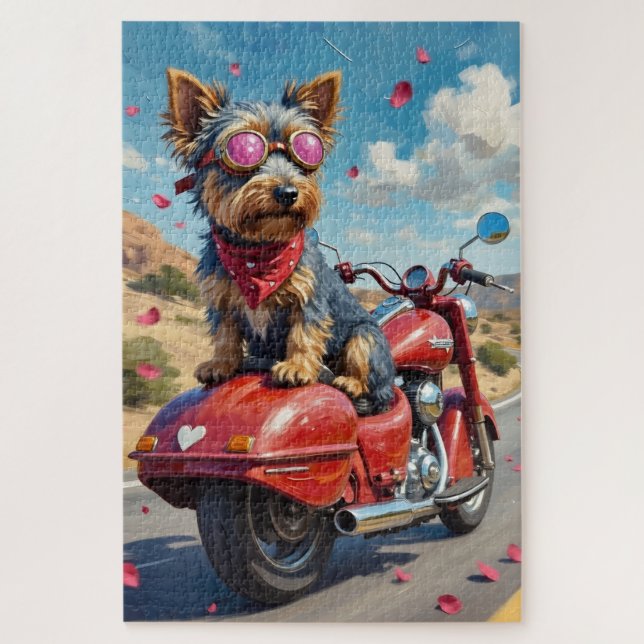 Quebra-cabeça Australian Terrier Dog Valentine's Day Motorcycle  (Vertical)