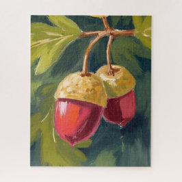 Quebra-cabeça Autumn Acorns | Watercolor Fall Red Green