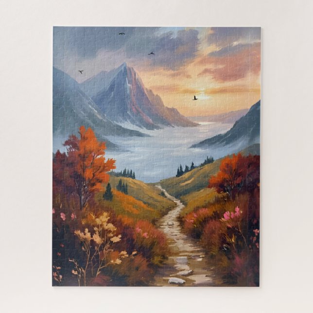 Quebra-cabeça Autumn Daydreams | Fall Mountain Landscape Painted (Vertical)