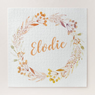 Quebra-cabeça Autumn Floral Watercolor Wreath Boho Personalizado