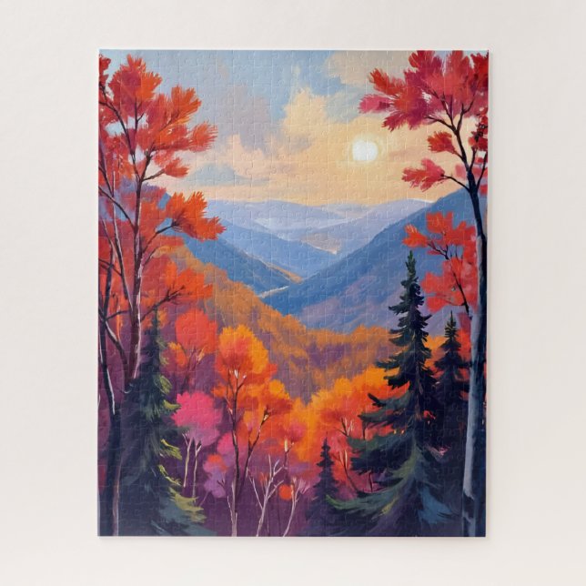 Quebra-cabeça Autumn Hills | Fall Leaves Foliage Watercolor (Vertical)