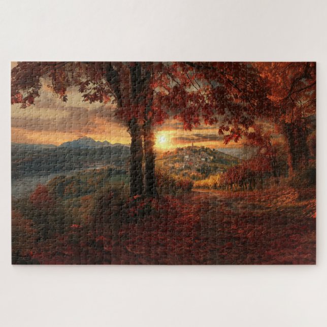 Quebra-cabeça Autumn Path to a Village in Piedmont–Jigsaw Puzzle (Horizontal)