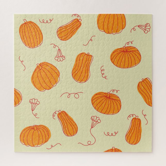 Quebra-cabeça Autumn Pumpkins: Padrão Laranja De Dodle. (Vertical)