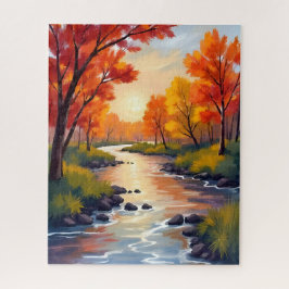 Quebra-cabeça Autumn River | Fall Foliage Nature Watercolor