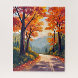 Quebra-cabeça Autumn Road | Watercolor Fall Foliage Leaves