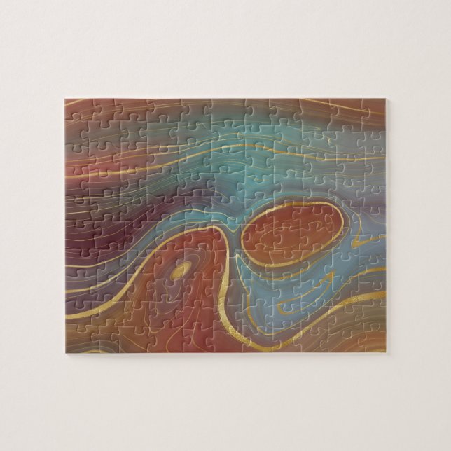 Quebra-cabeça Autumn Strata | Terra Cotta Teal e Agate Dourado (Horizontal)