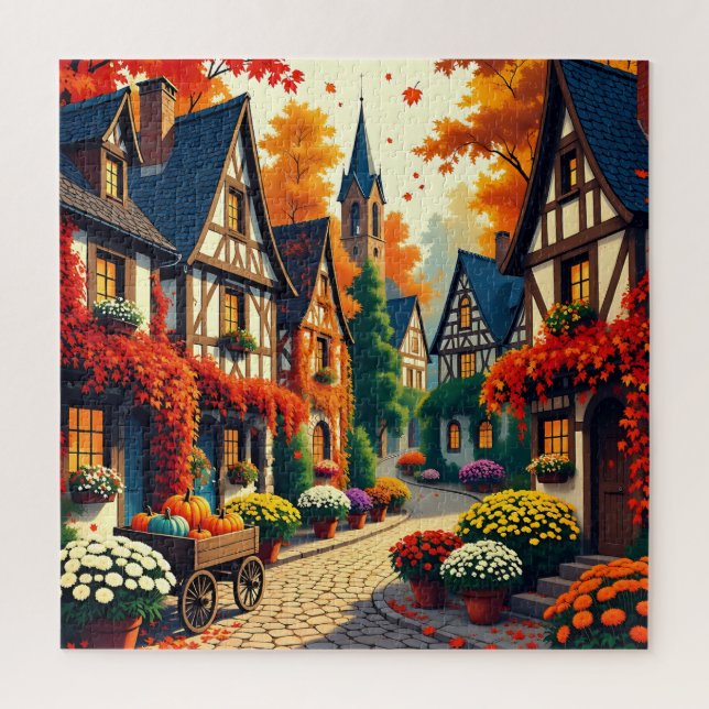 Quebra-cabeça Autumn Village & Flower Cart Jigsaw Puzzle (Vertical)