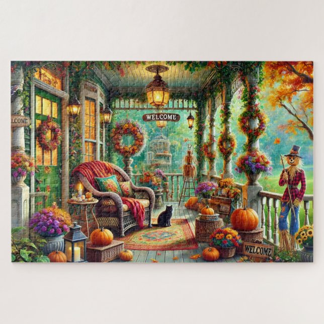 Quebra-cabeça Autumn Welcome Victorian Porch Retreat Pumpkins (Horizontal)