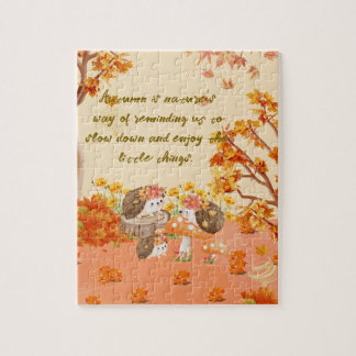 Quebra-cabeça Autumn Whimsy: Hedgehogs em uma Floresta Cozy