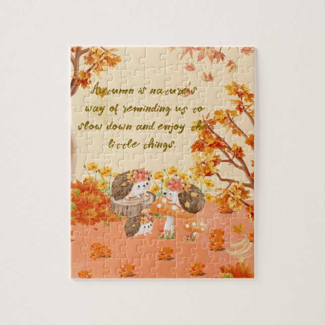 Quebra-cabeça Autumn Whimsy: Hedgehogs em uma Floresta Cozy (Vertical)