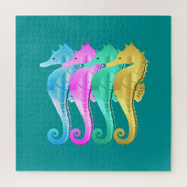 Quebra-cabeça Ave náutica/rosa/azul/cavalo marinho dourado lança