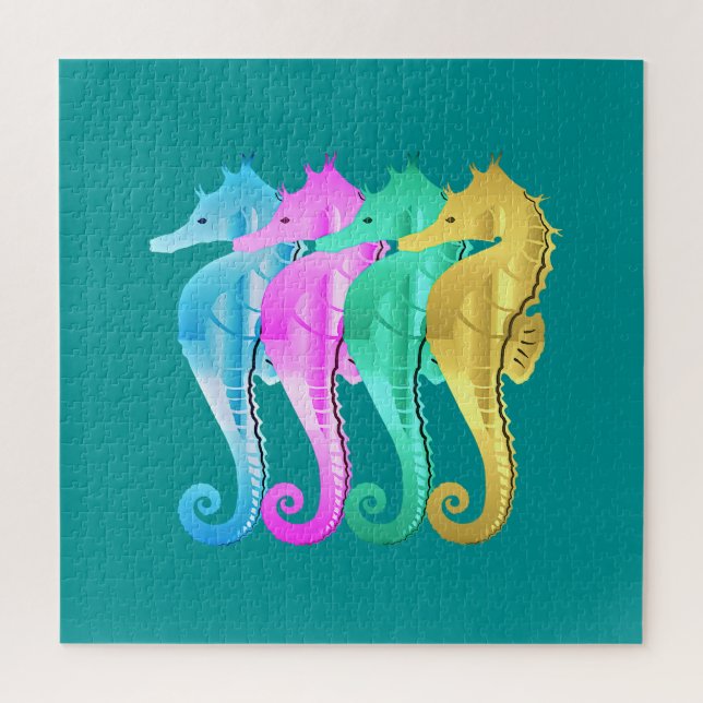 Quebra-cabeça Ave náutica/rosa/azul/cavalo marinho dourado lança (Vertical)