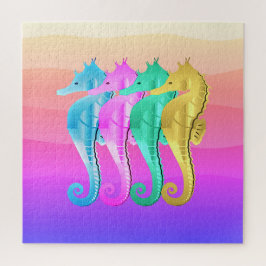 Quebra-cabeça Ave náutica/rosa/azul/cavalo marinho dourado lança