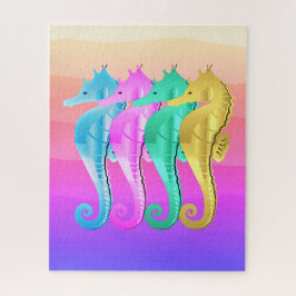 Quebra-cabeça Ave náutica/rosa/azul/cavalo marinho dourado lança