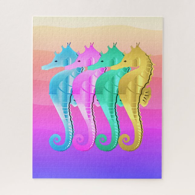 Quebra-cabeça Ave náutica/rosa/azul/cavalo marinho dourado lança (Vertical)