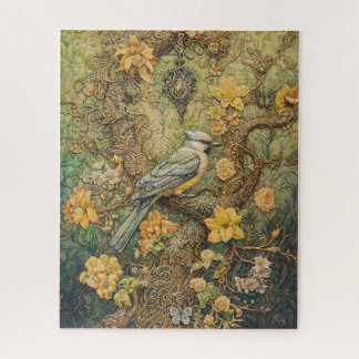 Quebra-cabeça ave ornamentado com deco floral e vitoriano ouro