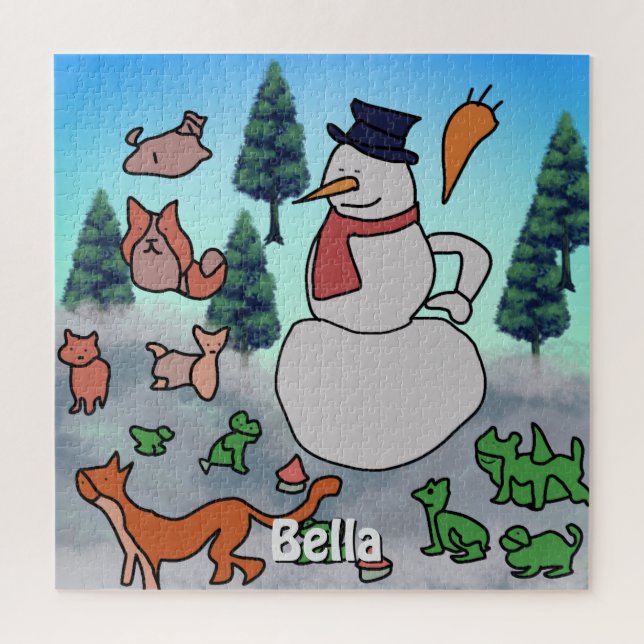 Quebra-cabeça Aventura de Amigos de Neve Mínima Personalizados (Vertical)