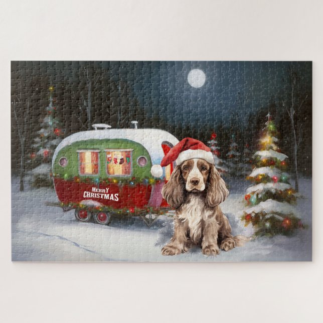 Quebra-cabeça Aventura de Natal da Caravana do Cocker Spaniel de (Horizontal)