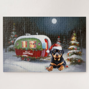 Quebra-cabeça Aventura de Natal da Caravana do Rottweiler de Inv