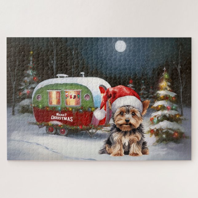 Quebra-cabeça Aventura de Natal de Caravana do Yorkshire Terrier (Horizontal)