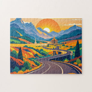Quebra-cabeça Aventuras Cênicas Coloridas na viagem em estrada e