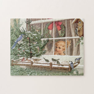 Quebra-cabeça Aves de inverno Árvore de Natal Natureza de Feriad
