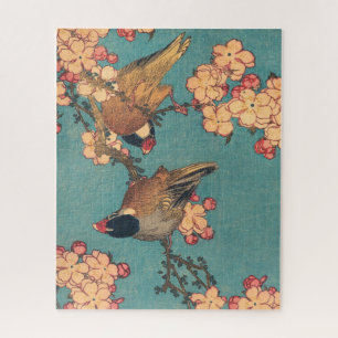 Quebra-cabeça Aves e Flores Arte Japonesa Floral Rosa