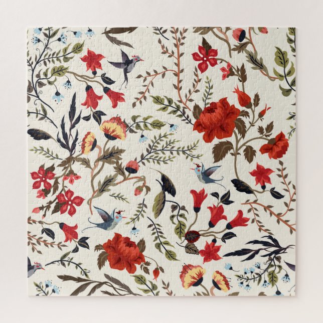 Quebra-cabeça Aves e Flores: Design Floral sem costura (Vertical)